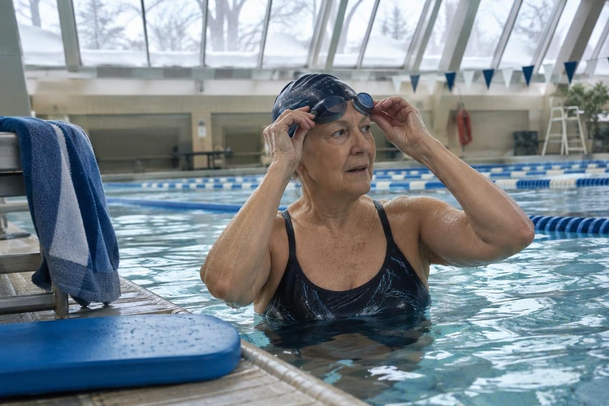 An active older swimmer doing laps, the kind of long life a life expectancy calculator helps plan for