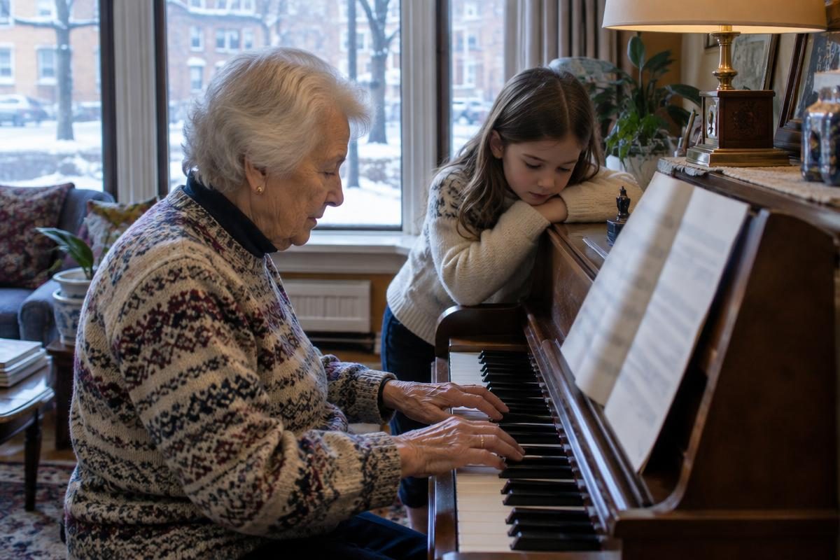 An active adult in their 80s playing piano, the later years a QLAC calculator income is built for