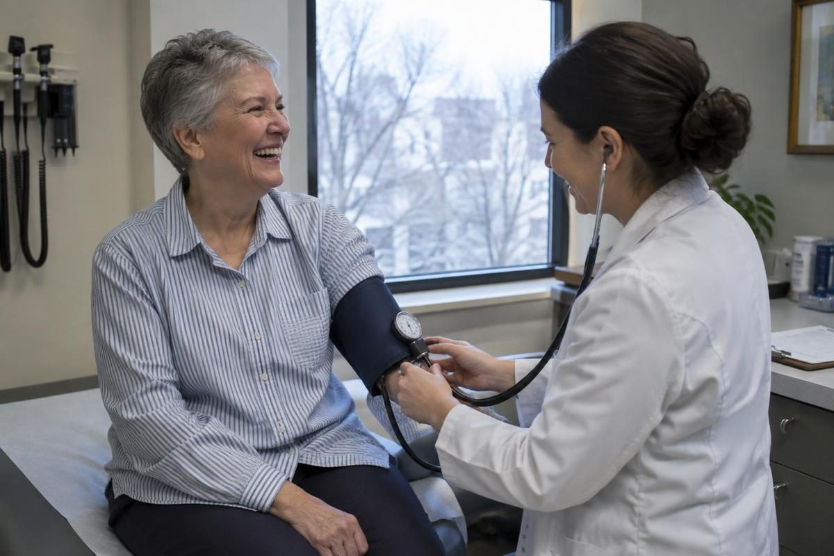 An older adult at a routine checkup, one of the costs a retirement healthcare cost calculator projects