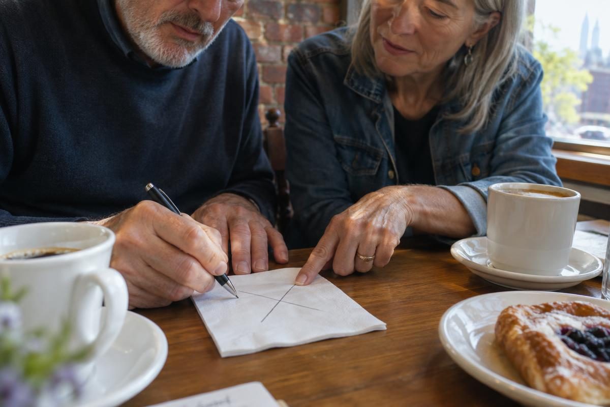 Friends sketching where two claiming ages cross, the idea behind a social security break even calculator
